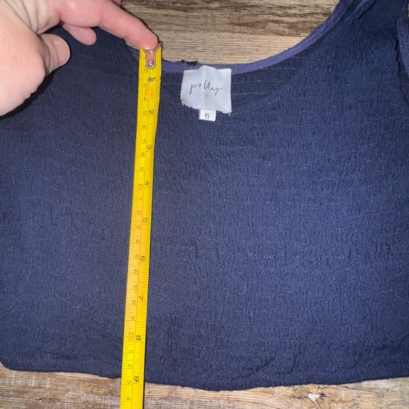 Polly Navy Tie Strap Crop Top Size 6 Textured Stretch Boho Tank - Picture 5 of 6